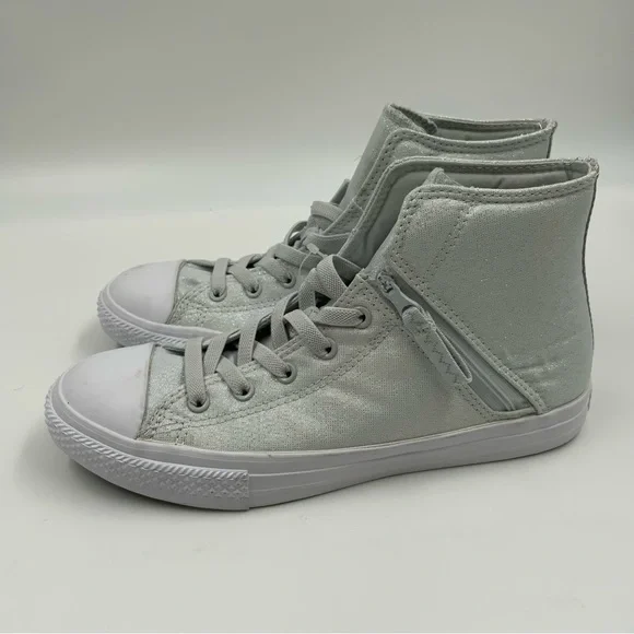 Converse All Star High Top Zipper Silver Glitter Sneakers. Juniors Size 6. - Picture 3 of 8